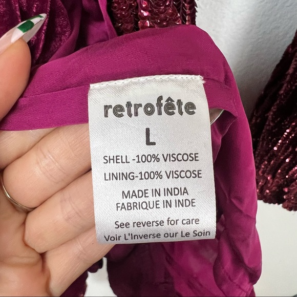 Retrofete Gabrielle sequin robe plum burgundy long sleeve mini dress Size Large - Picture 8 of 9